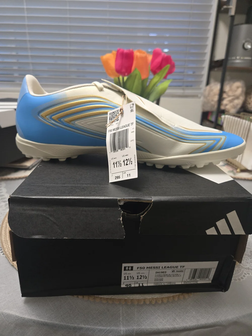 Adidas F50 Messi League TF Men’s Turf Soccer Shoes - Blue/White